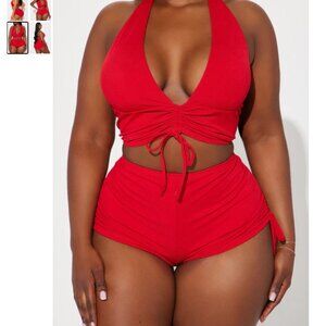Andi 2 Piece Boyshort Bikini 2X Red